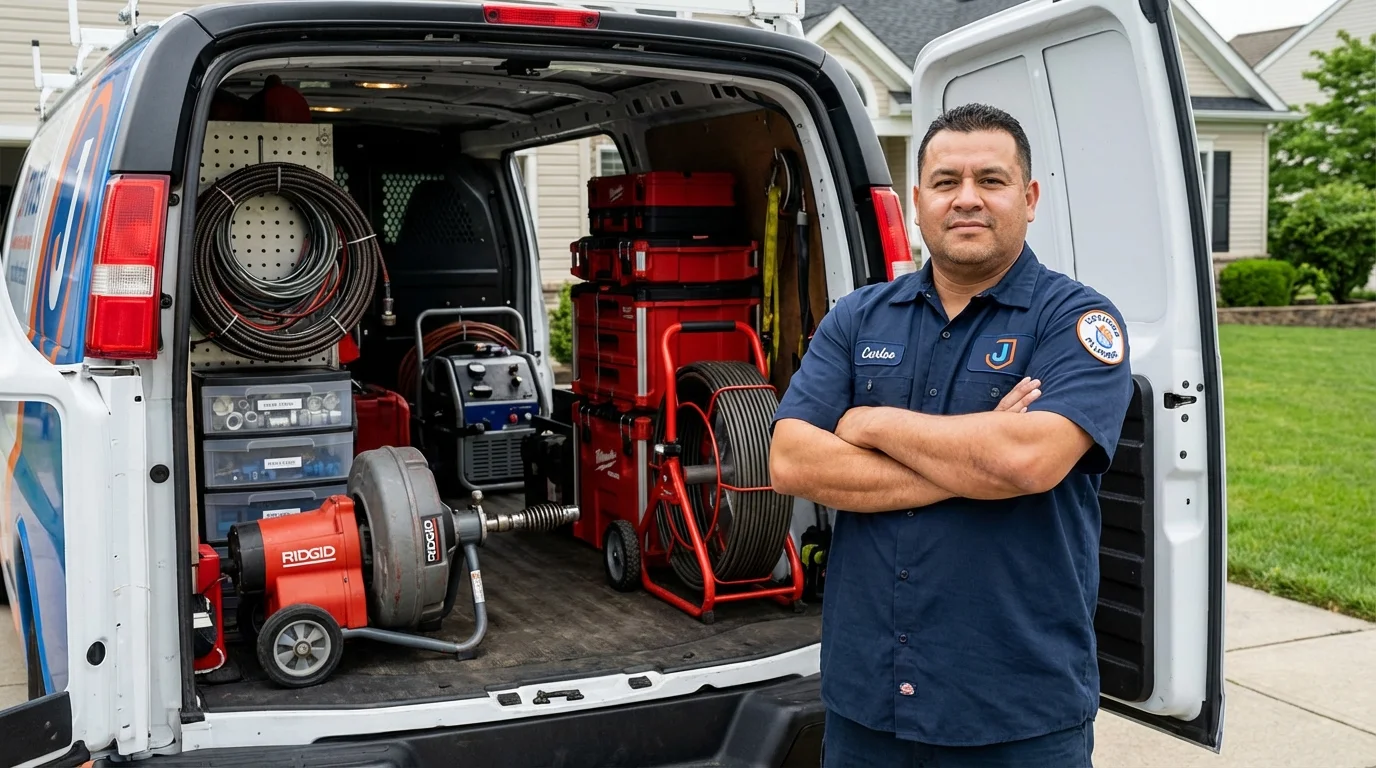 Professional drain cleaning equipment and Johns Plumbing LLC plumber in Toluca