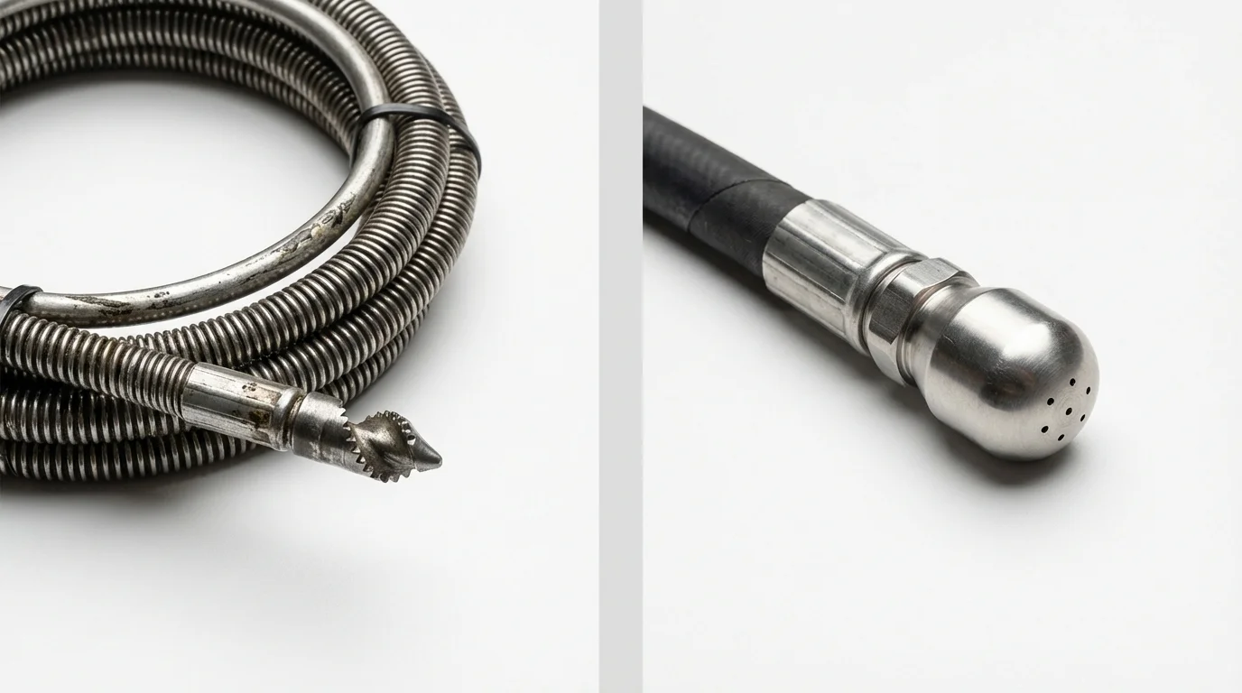 Drain snake cable and hydro jetting nozzle used for drain cleaning in Toluca, IL