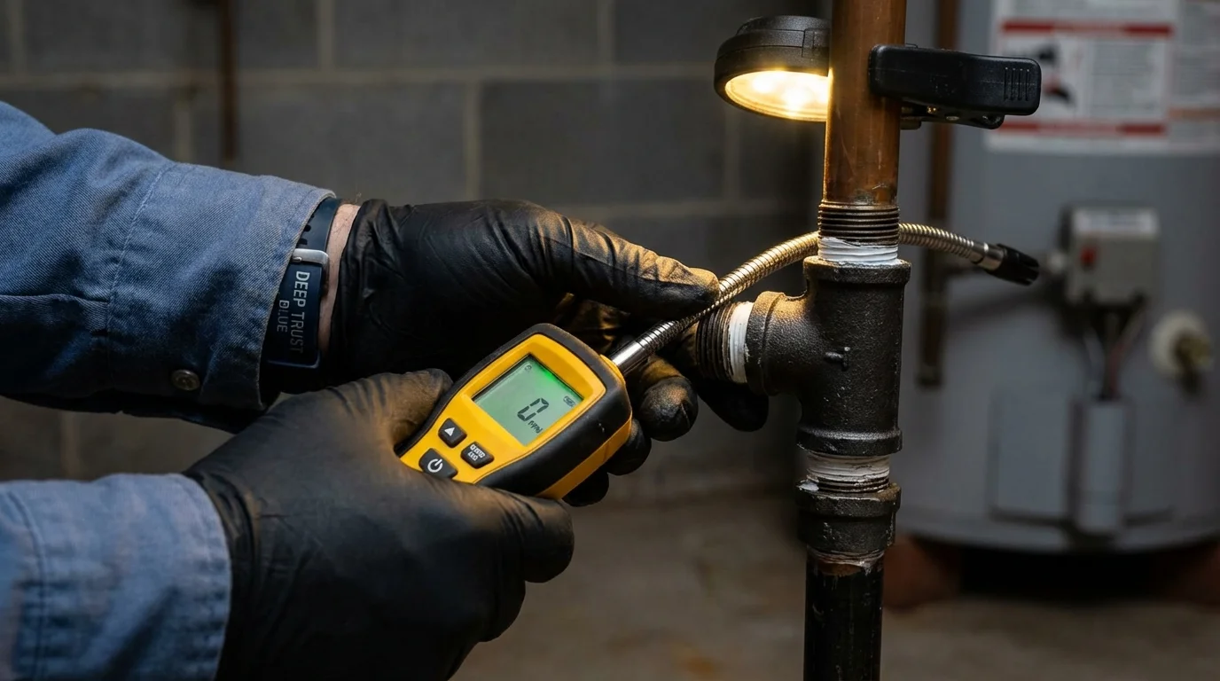 Gas leak detection with electronic sniffer by Johns Plumbing LLC in Toluca